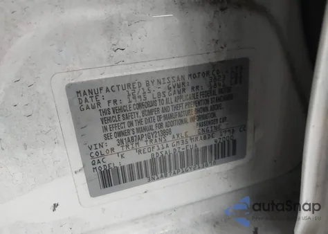 2016 Nissan Sentra Sv z USA, uszkodzony, nr VIN 3N1AB7AP1GY213898